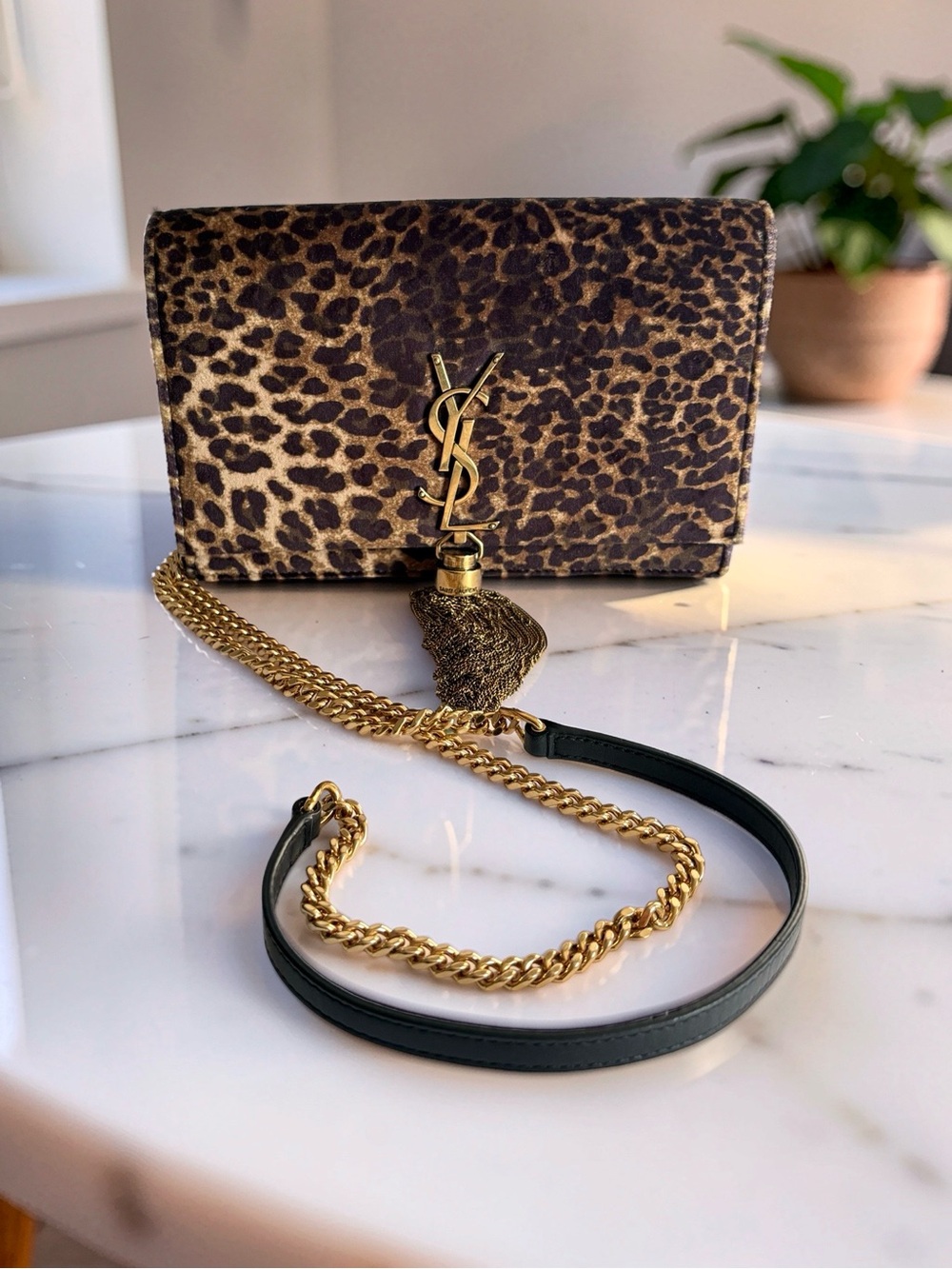 Leopard Print Yves Saint Laurent Women Bag with Gold Chain